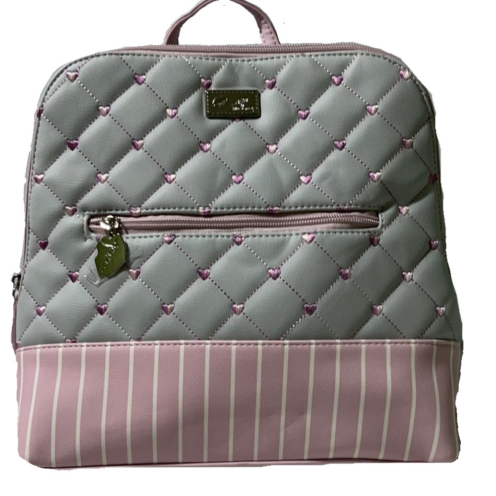 Bestey Johnson Backpack. Grey with blush hearts.
